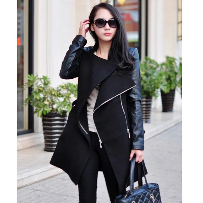Женский Тренч ветровка с длинным рукавом из ПУ кожи|trench coat for women|fashion trench coattrench |