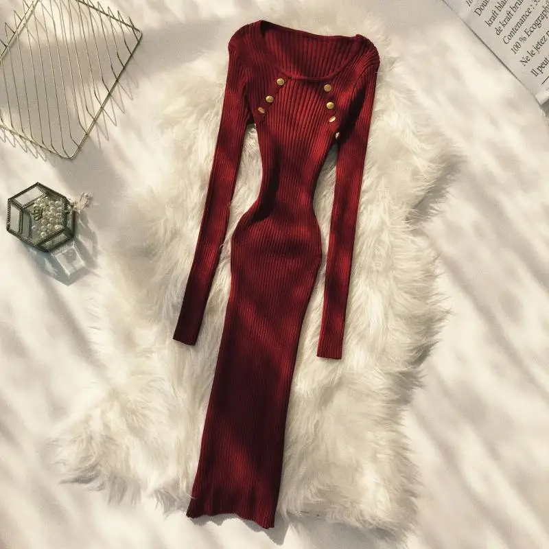 Женское вязаное платье ALPHALMODA элегантные пуловеры с длинными рукавами на