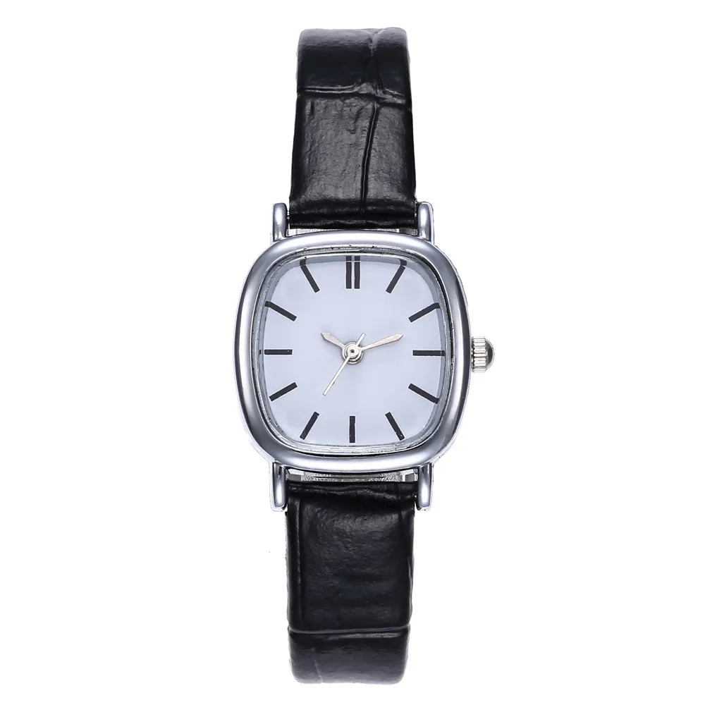 Пара часов, минималистичные серебряные квадратные мужские и женские наручные часы с кожаным ремешком, кварцевые часы, модные и повседневные, Reloj Mujer, подарки - Цвет: W black white