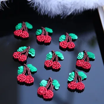 

10 pieces / lots Exquisite bead handmade cherry clothes neckline decoration shoes and hats cloth patch patch