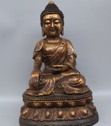 18 "Тибет Буддизм Бронзовый Gild сиденье Шакьямуни Амитабха статуя Будды