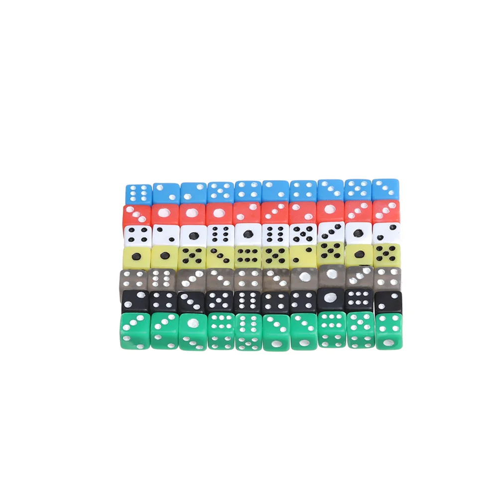 Colorful 6 Sided Portable Table Games Dice 5mm Acrylic Round Corner Board Game Dice Party Gambling Game Cubes Digital 50Pcs