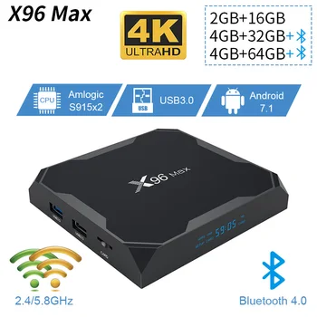 

X96 Max Smart Android 8.1 TV Box Amlogic S905X2 Quad Core ARM 4K Media Player 2G/16G 4G/32G 4G/64G DDR4 2.4G&5G Dual WiFi