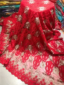 

Nigerian Lace Fabric 2019 High Quality Lace Embroidery Tulle Lace Fabric With Stones African Lace Fabric For Party red