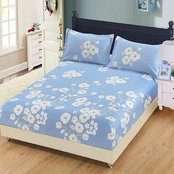 

Hot sale Sheet With Elastic Blue white Flower Printed color Bed Spring 100% cotton Queen King Size Mattress Covers Fitted Sheet