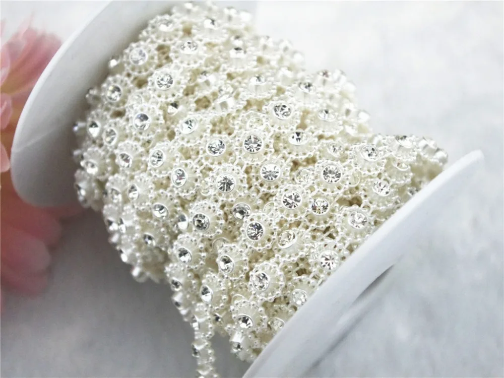 

10y 10mm Ivory Pearl Rhinestone Chain Trims Sewing Crafts Costume Applique LZ26