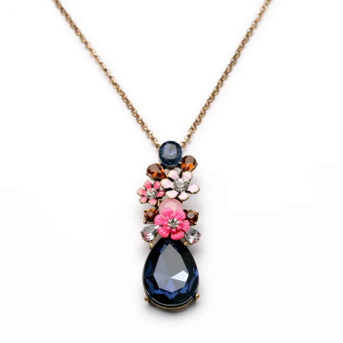 Многоцветный маленький цветок синий кристалл кулон ожерелье Мода длинный абзац дикая Благородная женщина ожерелье ювелирные изделия
