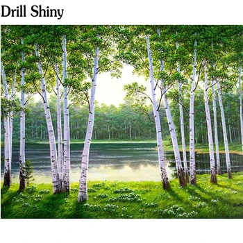 

Diy Diamond Painting scenery lake Home Decor diamond Embroidery Birch forest pattern Canvas Scroll Mosaic Cross Stitch fc1304