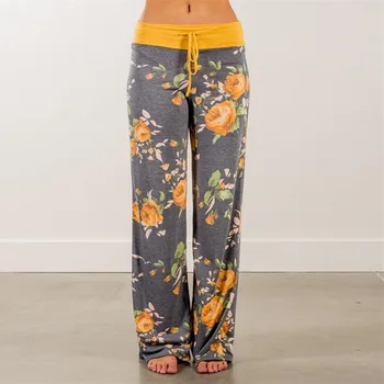 

Causal Women New Autumn Floral Printed Pants Drawstring Wide Leg Pants Loose Straight Trousers Long Female Plus Size Trousers