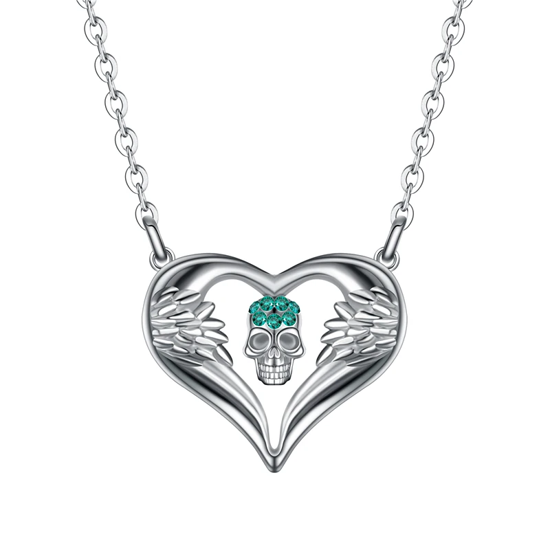 Ангел сердце Мода Панк женский череп кулон кристалл черное Серебрянное ювелирное ожерелье дропшиппинг - Окраска металла: Зеленый