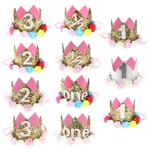 Lady First Birthday Decor 1st Flower Social gathering Crown One 2nd Three Yr Previous Quantity Priness Pink Hat Child Hair Accent