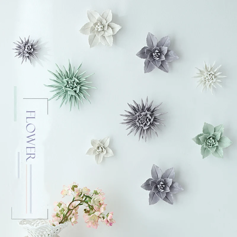 

Modern Ceramic Flower Wall Hanging Lily Resin Flower Crafts Ornament Decoration European Livingroom TV Background Mural Art
