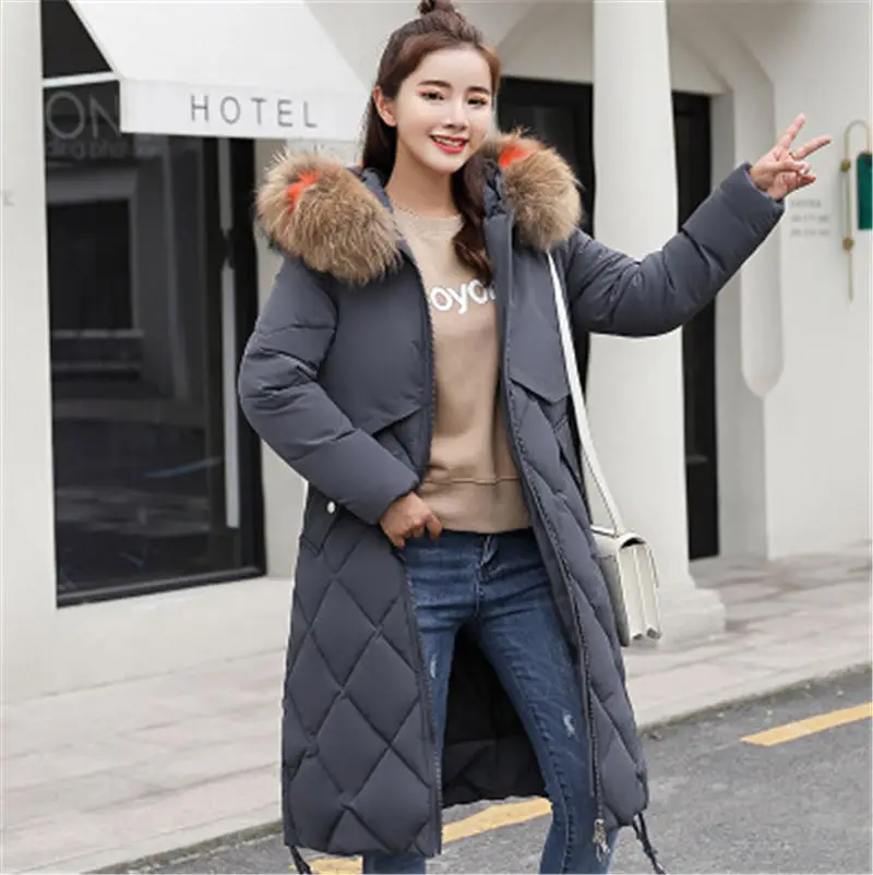 Новое Женское пальто с капюшоном, длинная Осенняя зимняя теплая одежда, длинная куртка с карманами, модная женская парка с меховым воротником A891 - Цвет: gray