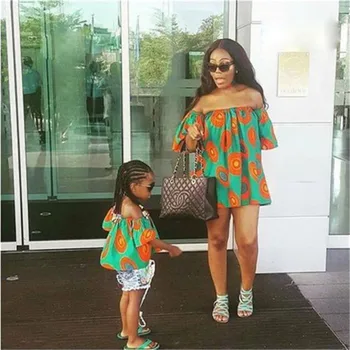 

Summer Mother and Daughter Parent-child Tops Women Kid Girl Off Shoulder T-shirt Blouse Mother Daughter Matching Clothes O-neck