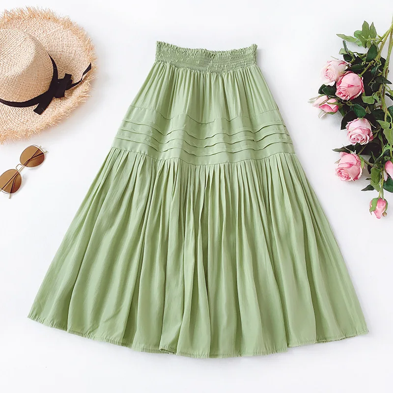 Новая плиссированная юбка с высокой талией Mori Girl Стильная хлопковая юбка Женская высокая талия миди юбки женские летние длинные Spodnica