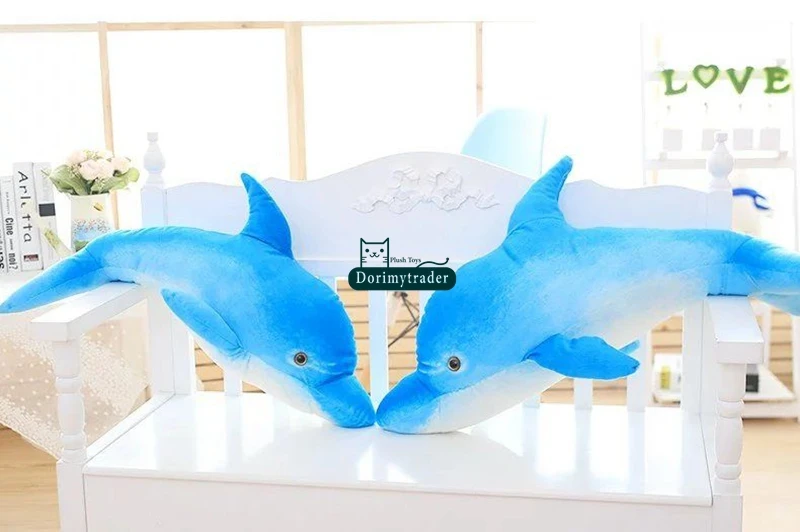 Dorimytrader NEW Lovely 120cm Big Simulated Animal Dolphin Plush Pillow Doll 47'' Soft Stuffed Blue Cartoon Dolphins Kids Play Toy DY60132 (7)