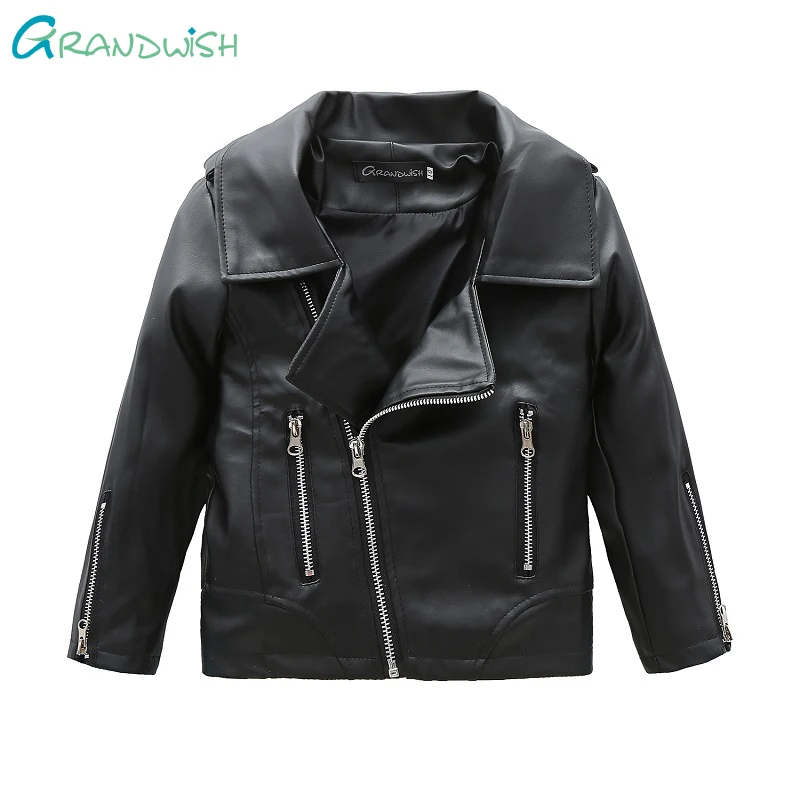 

Grandwish Kids Spring Cool Outerwear Zipper Clothes for Girls Boys PU Leather Jacket Children Autumn Leather Coat 2T-10T,JC285