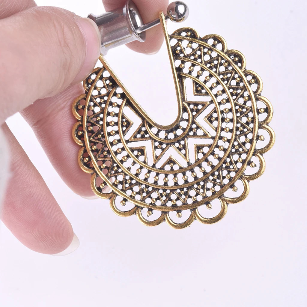 MagiDeal Bohemian Vintage Hollow Filigree Flower Ear Tunnel Plugs Double Flared Saddle Piercing Gauge Expander 2g-0000g