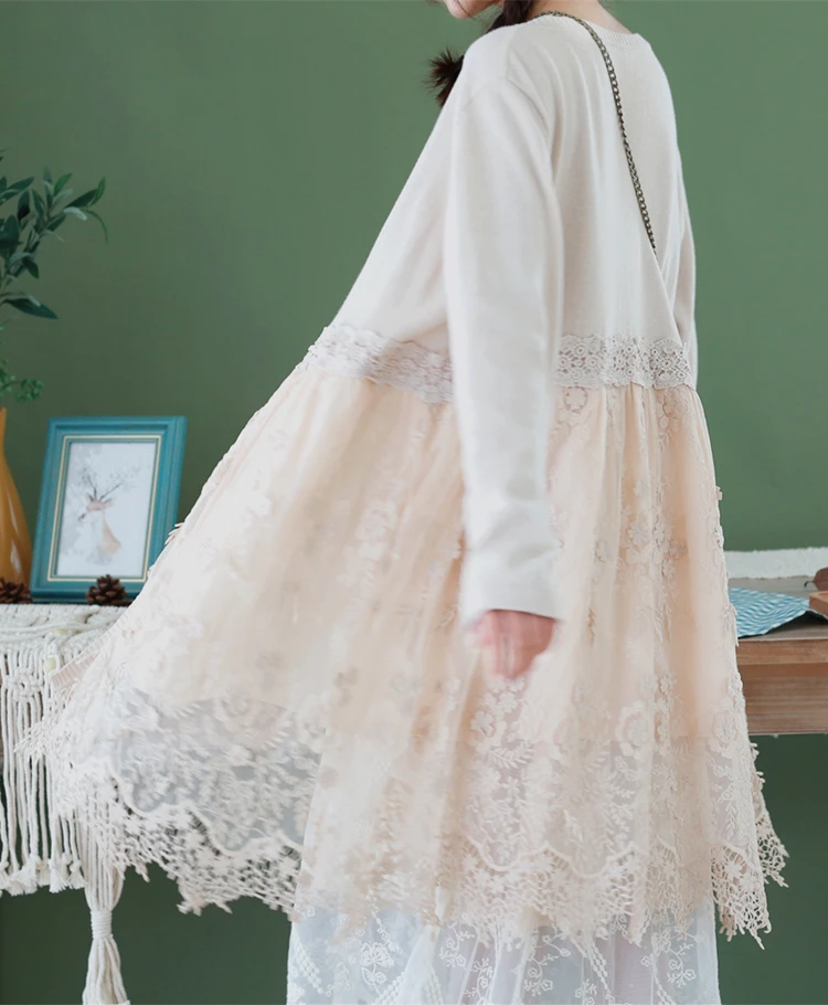 

Japan Female Harajuku Autumn Winter Loose Long Cardigan Coat Sweet Mori Girl Lace Embroidery Knitted Cardigan Jacket Outercoat