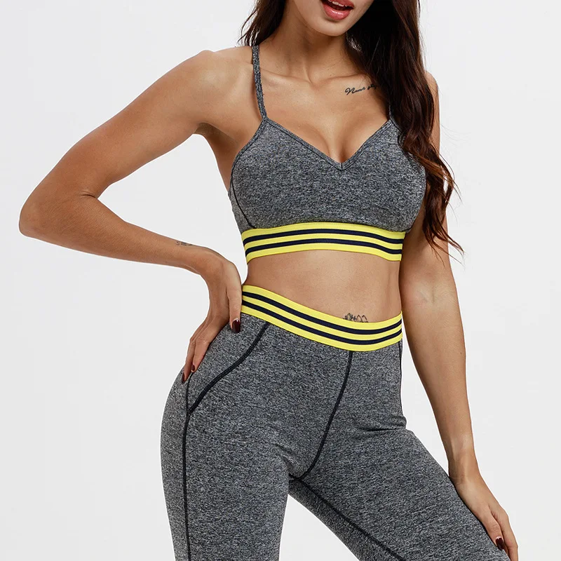 

New Solid Women tracksuit Patchwork Yoga Set gym Sport leggings for fitness Sleeveless Sports Pants Bra Crop Top mujer Sportwear