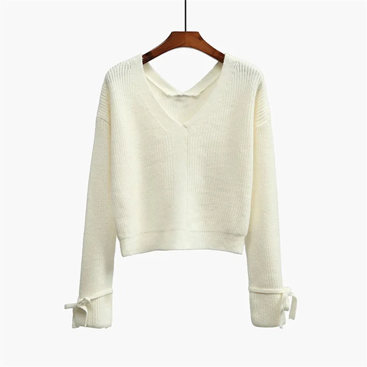 OMCHION Poleras Mujer 2018 Autumn Winter Deep V Neck Women Sweaters And Pullovers Harajuku Korean Knit Casual Bow Jumper LMM105 OMCHION Poleras Mujer 2018 Autumn Winter Deep V Neck Women Sweaters And Pullovers Harajuku Korean Knit Casual Bow Jumper LMM105