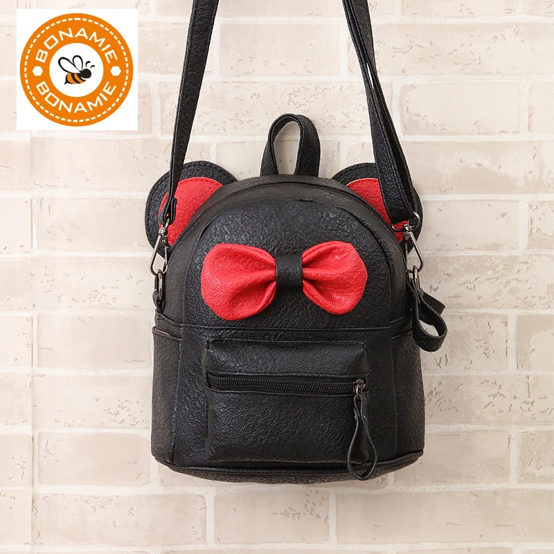 BONAMIE Mini Small Backpacks For Teenage Girls Bunny Cute Bow Backpack Women Leather Dot Bow ...