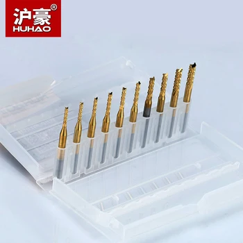 

HUHAO 10pcs/lot Shank 3.175mm TiN Coating Corn Cutter cutting PCB Milling Bits End Mill CNC Router Bits 1.5mm-3.175mm End Mill