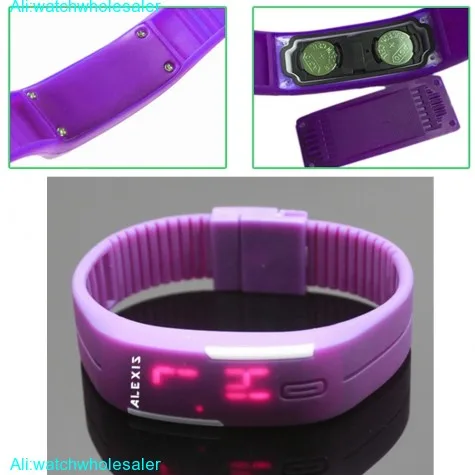 DW447B Rectangular Violet Watchcase Silicone Violet Band Men Women Digital Watch