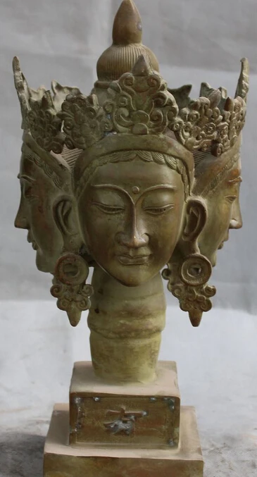 

14" Old Chinese Bronze Kwan-Yin Guan Yin Goddess Buddha Seal Stamp Signet Statue R0709