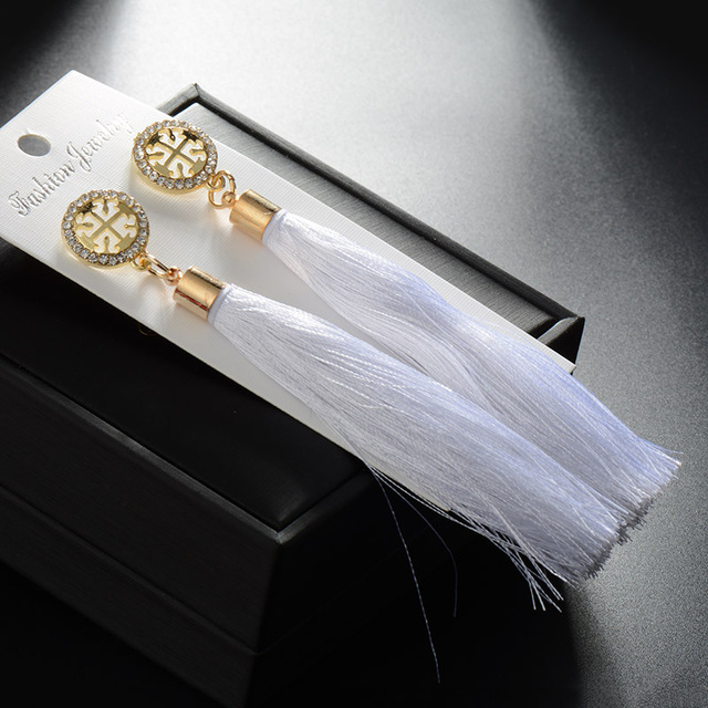 Rose Flower Tassel Earrings for Women Bohemian Boho Silk Fringed Statement Drop Long Earring Jewelry Ethnic brincos New