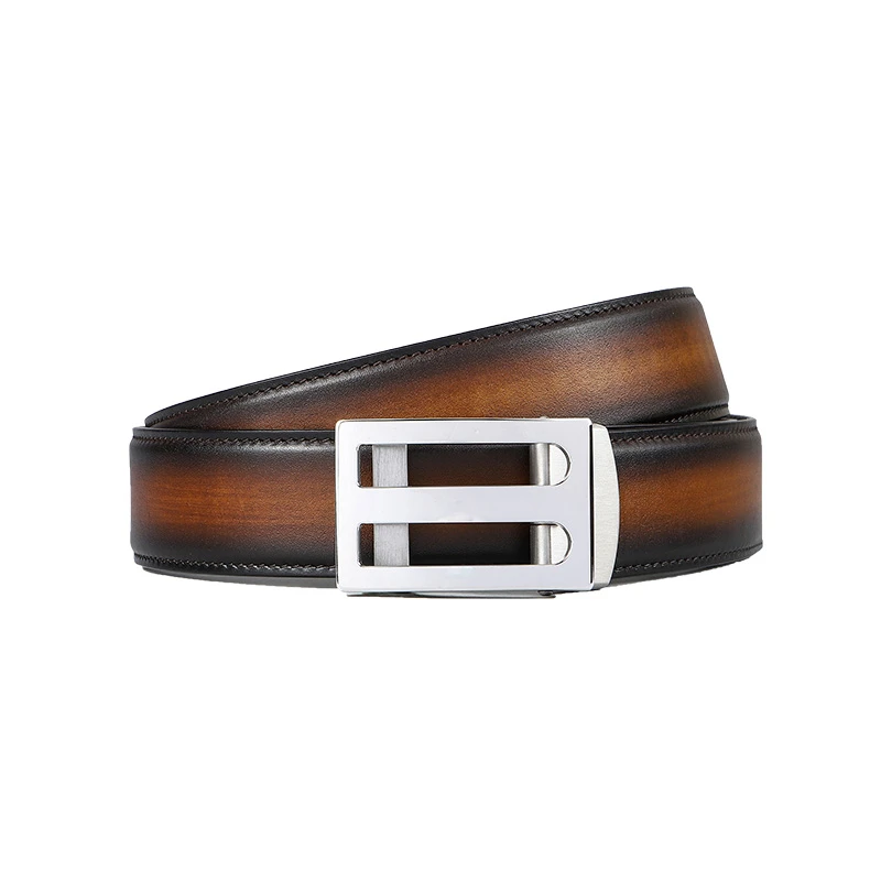 

Men's Genuine Leather Business Belt Designer Brand Handmade Personality Formal Smooth Calligraphy Buckle for Male Youth Pants