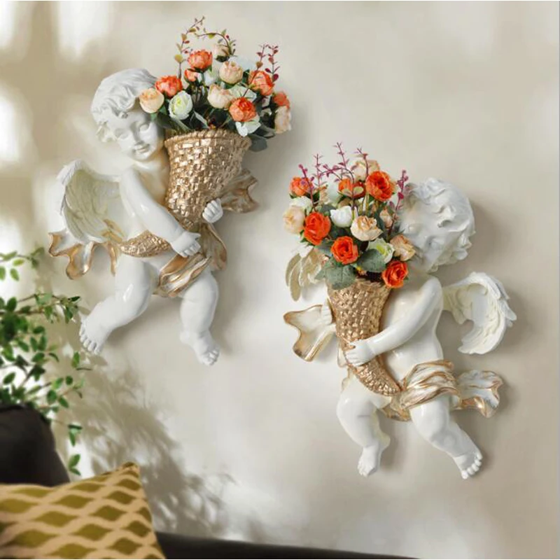 Flower Wall Vase Angel Hanging Resin European Style Classic Home Work Decoration
