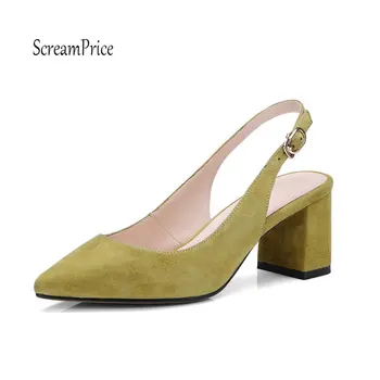 

Fashion Chunky High Heel Sandals Genuine Leather Summer Buckle Party Dress Woman Shoes Black White Yellow