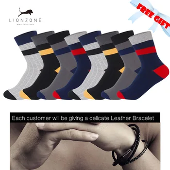 

Lionzone 8Pairs/lot Fashion Men Socks With Vertical Stripes No Semll Bright-Colored Movement Casual Bamboo Socks + Free Gift