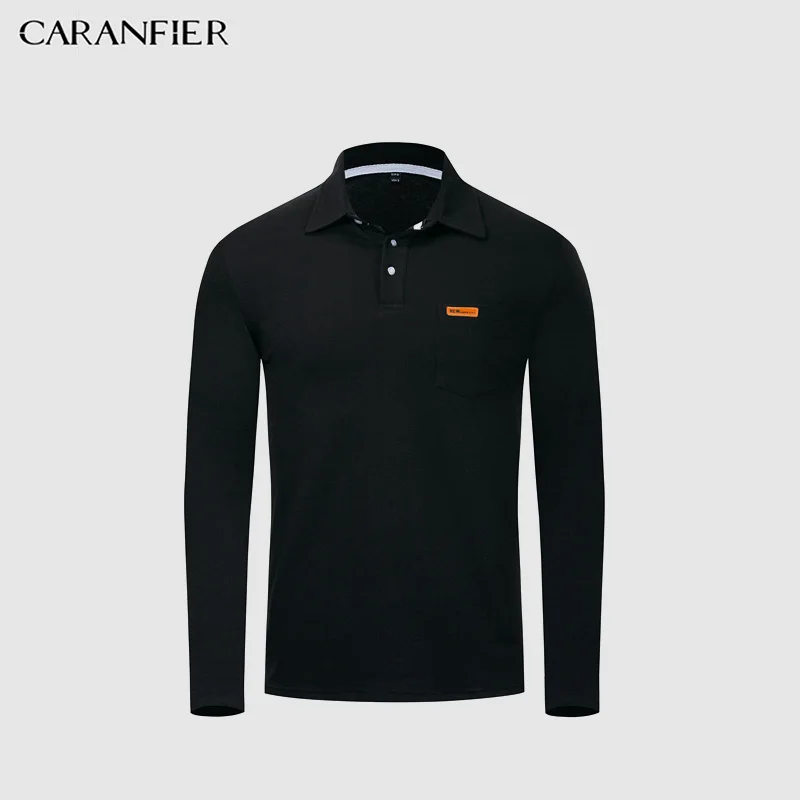 

CARANFIER 2019 New Men Polo Shirts Male Long Sleeves Shirt Lapel-Neck Off White Supreme Men Solid 3 Color Casual Shirt