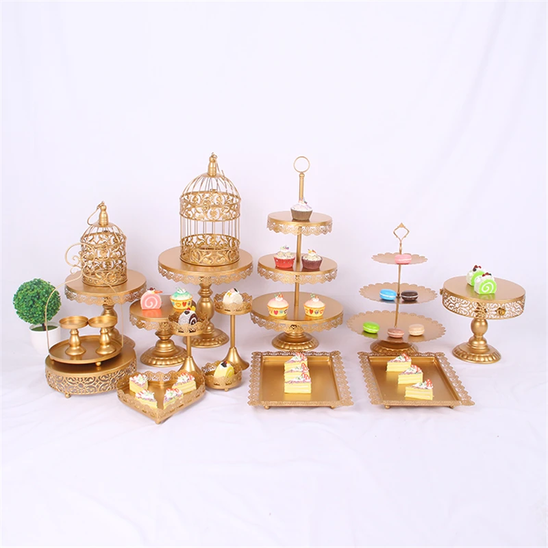 

18pcs Set Decoration Crystal 3 Tier Metal Cupcake Gold Birthday Cake Stand