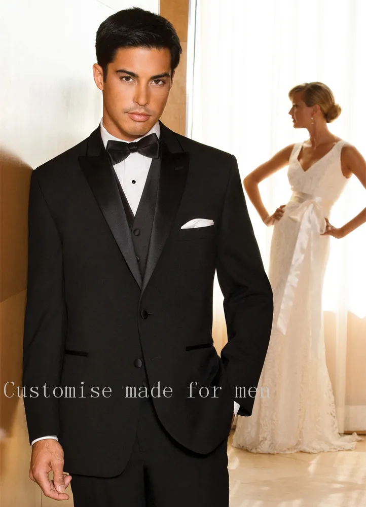 2017 Fashion Men Suits Single Breasted BottonPeak Lapel BlackMen's