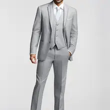 Custom Made To Measure Мужская заказ костюм, Классические брюки серые костюмы с двойным сайдинг карман с клапаном(куртка+ штаны+ галстук+ платок