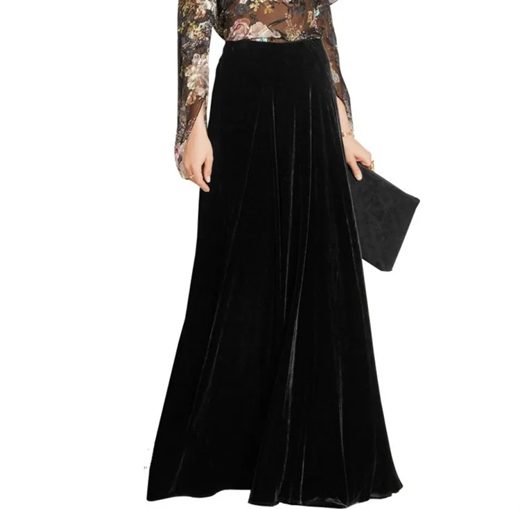 WBCTW Customized Velvet Long Skirts Women Pleated Spring Skirt Vintage