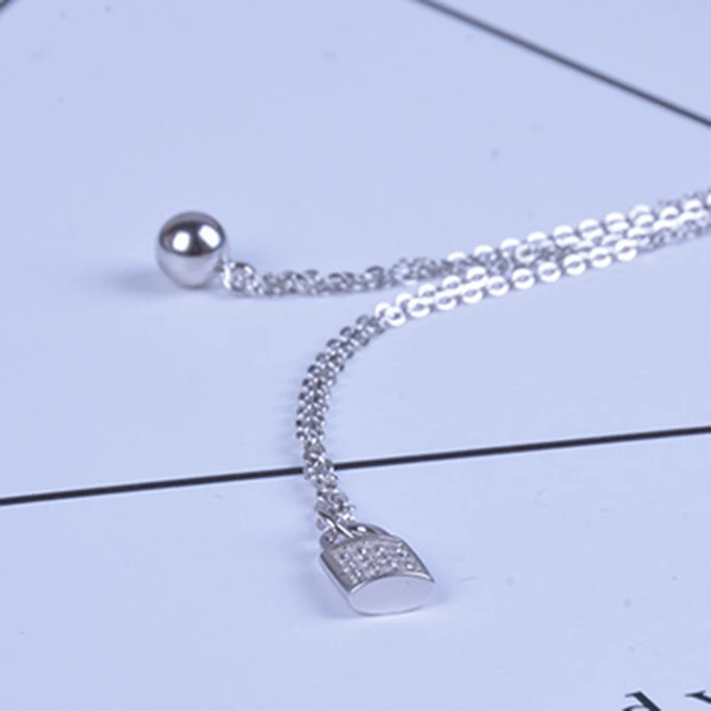 Qevila New Fashion Jewelry Necklaces 100% 925 Sterling Silver WaterDrop PadLock Pendant Necklace for Women Multilayer Chain Gift (3)