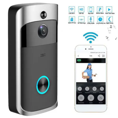 

Smart WiFi Security DoorBell with Visual Recording Consumption Remote Home Monitoring Night Vision Video Door Phone Random Color