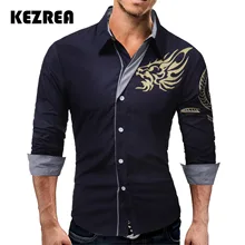 Kezrea Новое мужское платье с длинными рукавами рубашка с принтом драконов Мужская Повседневная тонкая лацкан мужской качество Большой размер 4XL для мужчин