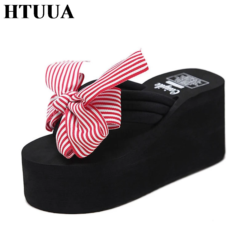 HTUUA/2018 г. Летние вьетнамки с бантиком женские шлепанцы нескользящая пляжная обувь