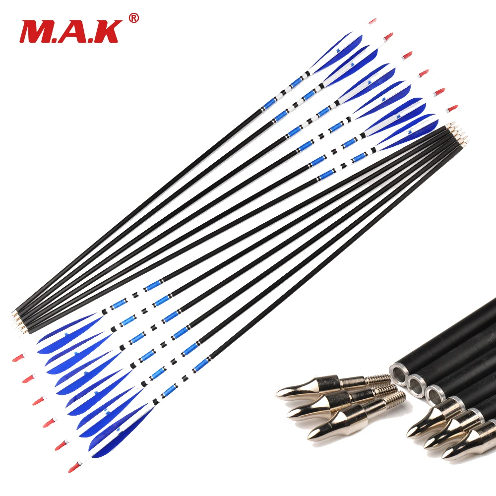 

31" Spine 500 Carbon Arrows 6/12/24pcs With Arrowhead Real Turkey Feather Fletch For Hunting Archery For Compound Recurve Bow