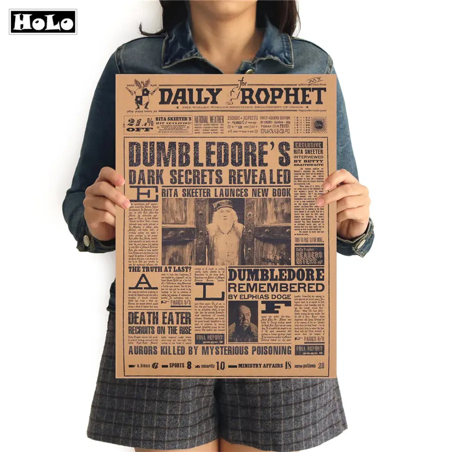 

Retro Kraft Paper Poster Harry Movie Potter Albus Dumbledore Wall Sticker Bar Cafe Decorative Painting FTD 42x30cm