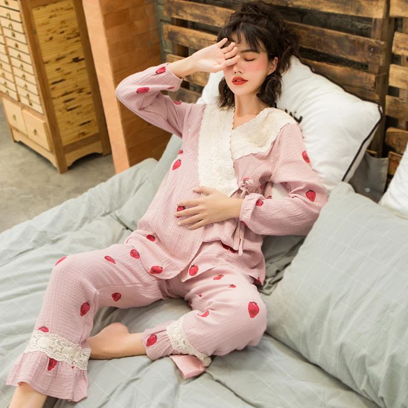 По беременности и родам пижамы для беременных пижамы из хлопка с v-образной горловиной; одежда для кормящих мам; кормящих ночная рубашка Беременность, одежда для сна, домашняя одежда, A206