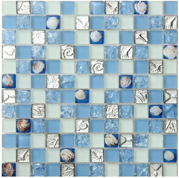 Blue tiles glass mosaic mother of pearl bathroom mirror tile mosaics kitchen backsplash art