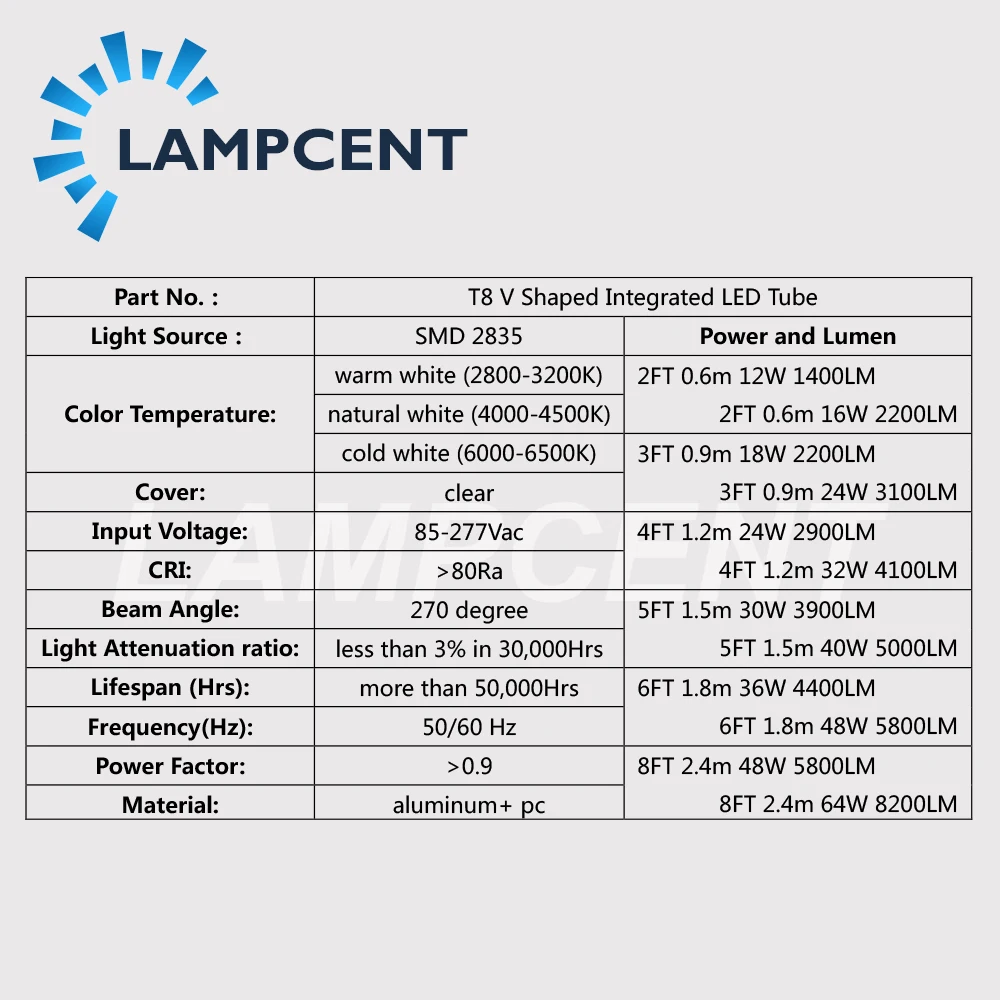  T8 LED Tube Bulb V-Shaped Integrated 2FT 3FT 4FT 5FT 6FT 8FT LED Shop Lights Clear Cover 2-20 Pack - 32762480463