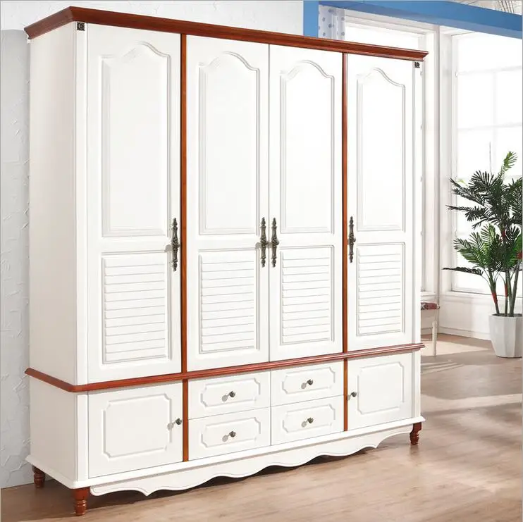 American country style wood wardrobe closet bedroom furniture four doors large storage closet p10260