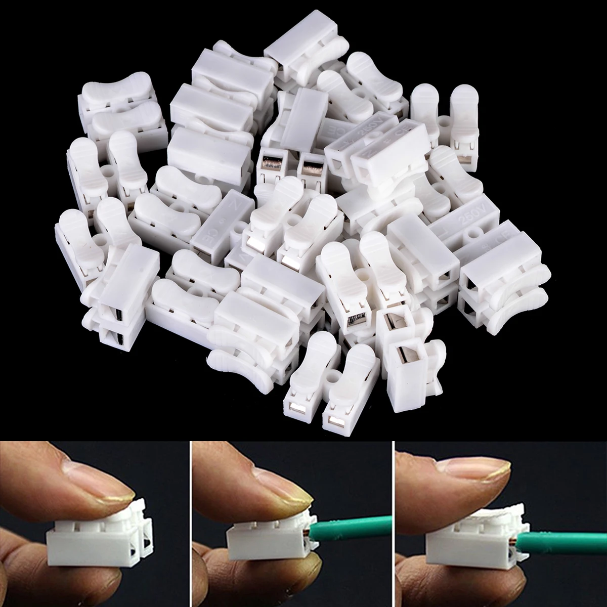 30pcs Quick Splice Push Type Lock Wire Cable Connectors CH2 2 Pins Electrical Cable Terminals